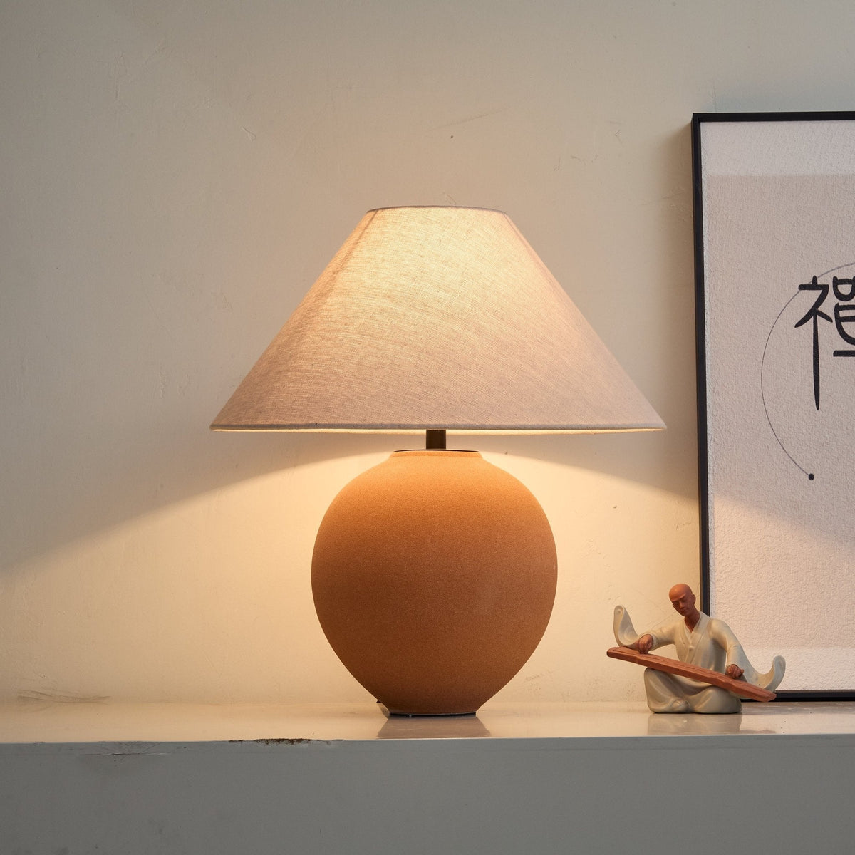 Terracotta Hued Ceramic Table Lamp-Neutral Decor