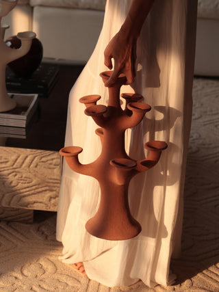 Terracotta Tree Candelabra-Neutral Decor