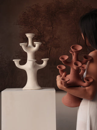 Terracotta Tree Candelabra-Neutral Decor
