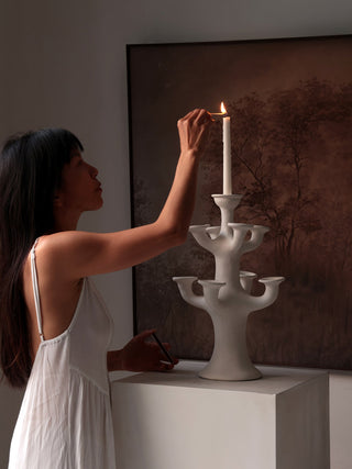 Terracotta Tree Candelabra-Neutral Decor