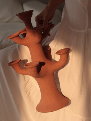 Terracotta Tree Candelabra-Neutral Decor