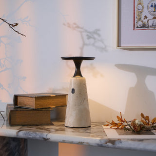 Vespera Lampe de Table en Travertin Sculptural
