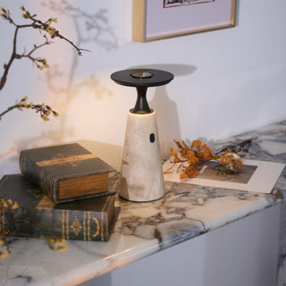 Vespera Lampe de Table en Travertin Sculptural