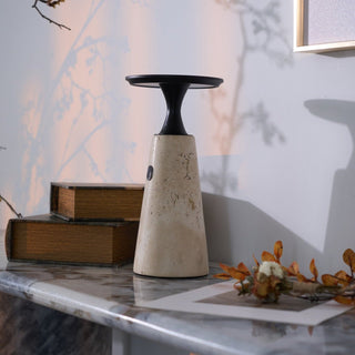 Vespera Lampe de Table en Travertin Sculptural