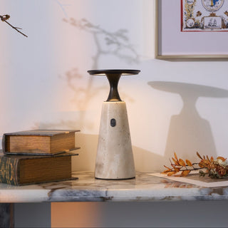 Vespera Lampe de Table en Travertin Sculptural