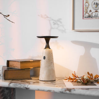 Vespera Lampe de Table en Travertin Sculptural
