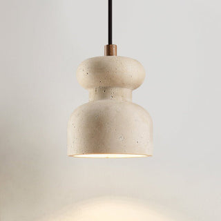 Textured Travertine Gourd Pendant Light-Neutral Decor