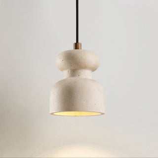 Textured Travertine Gourd Pendant Light-Neutral Decor