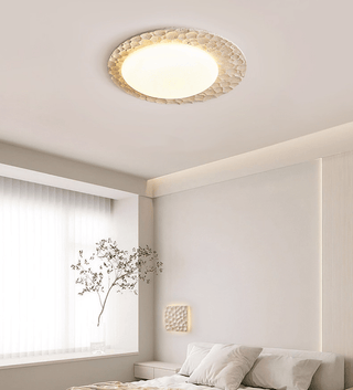 Textured Organic Travertine Ceiling Lamp-Neutral Decor