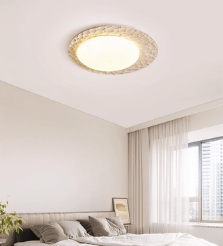 Textured Organic Travertine Ceiling Lamp-Neutral Decor