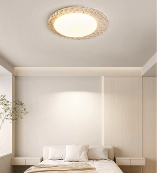Textured Organic Travertine Ceiling Lamp-Neutral Decor