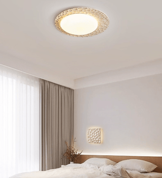 Textured Organic Travertine Ceiling Lamp-Neutral Decor