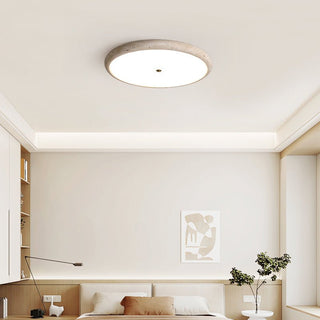 Textured Travertine Disk Ceiling Light-Neutral Decor