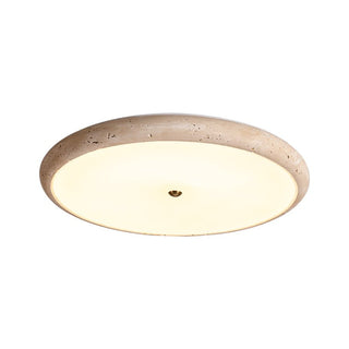Textured Travertine Disk Ceiling Light-Neutral Decor