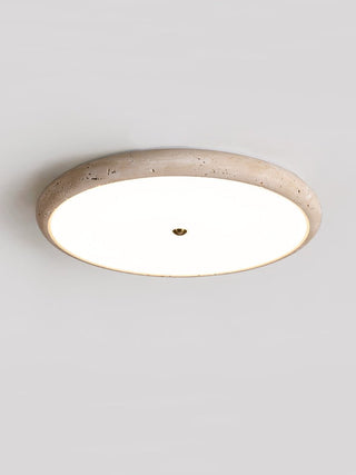 Textured Travertine Disk Ceiling Light-Neutral Decor