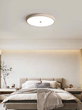 Textured Travertine Disk Ceiling Light-Neutral Decor
