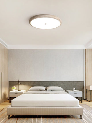 Textured Travertine Disk Ceiling Light-Neutral Decor