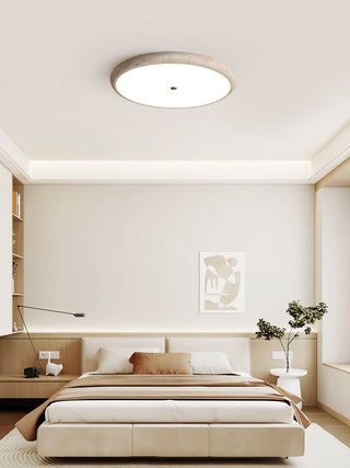 Textured Travertine Disk Ceiling Light-Neutral Decor