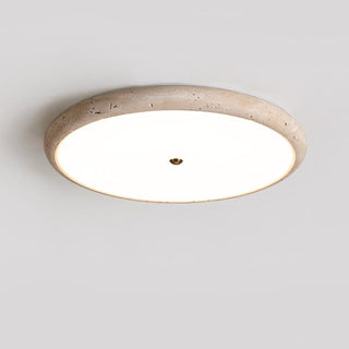 Textured Travertine Disk Ceiling Light-Neutral Decor
