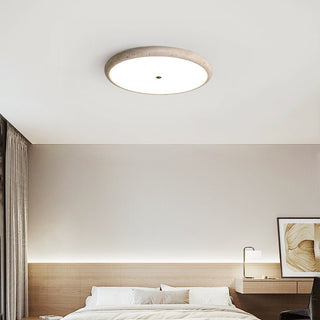 Textured Travertine Disk Ceiling Light-Neutral Decor