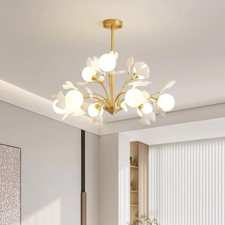 Lustra Lustre Feuille de Ginkgo Laiton Verre-Luire