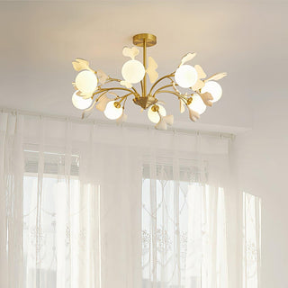 Lustra Lustre Feuille de Ginkgo Laiton Verre-Luire