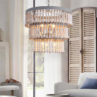 Lustra Lustre Bois Empilé Perles