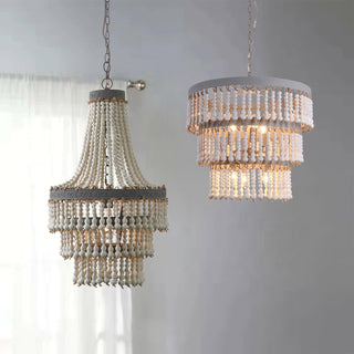 Lustra Lustre Bois Empilé Perles