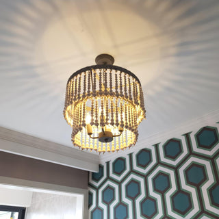 Lustra Lustre Bois Empilé Perles