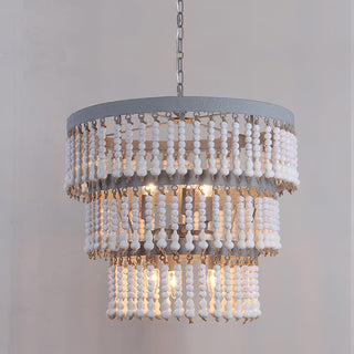 Lustra Lustre Bois Empilé Perles