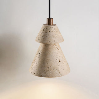 Tiered Travertine Cone Pendant Light-Neutral Decor
