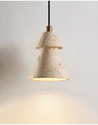 Tiered Travertine Cone Pendant Light-Neutral Decor