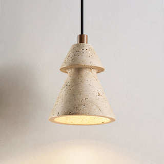 Tiered Travertine Cone Pendant Light-Neutral Decor