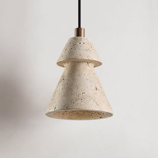Tiered Travertine Cone Pendant Light-Neutral Decor