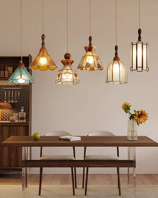 Florace Suspension Vintage en Bois et Verre