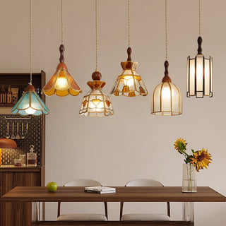 Florace Suspension Vintage en Bois et Verre
