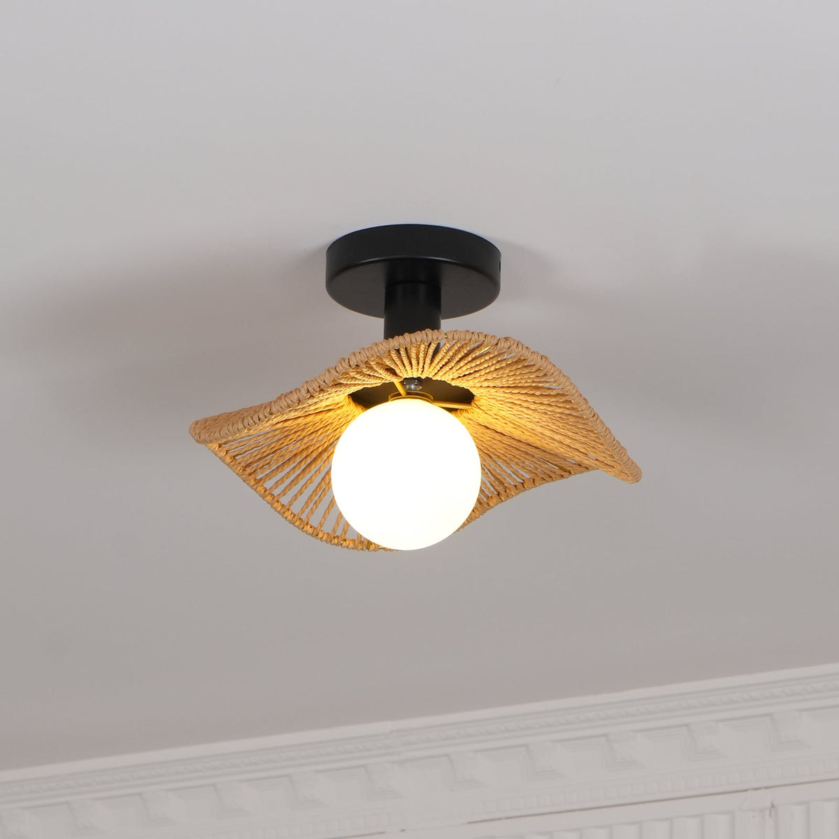 Fynora Woven Semi Flush Ceiling Light-Neutral Decor
