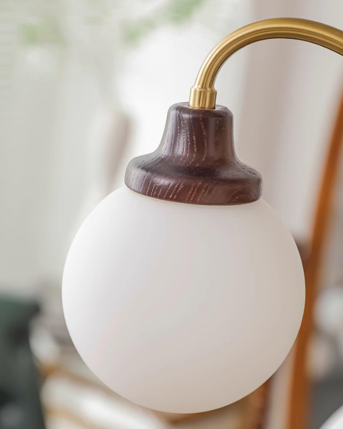 Chandelier Gold Arms&Ash Wood White Glass Globes Retro-Neutral Decor