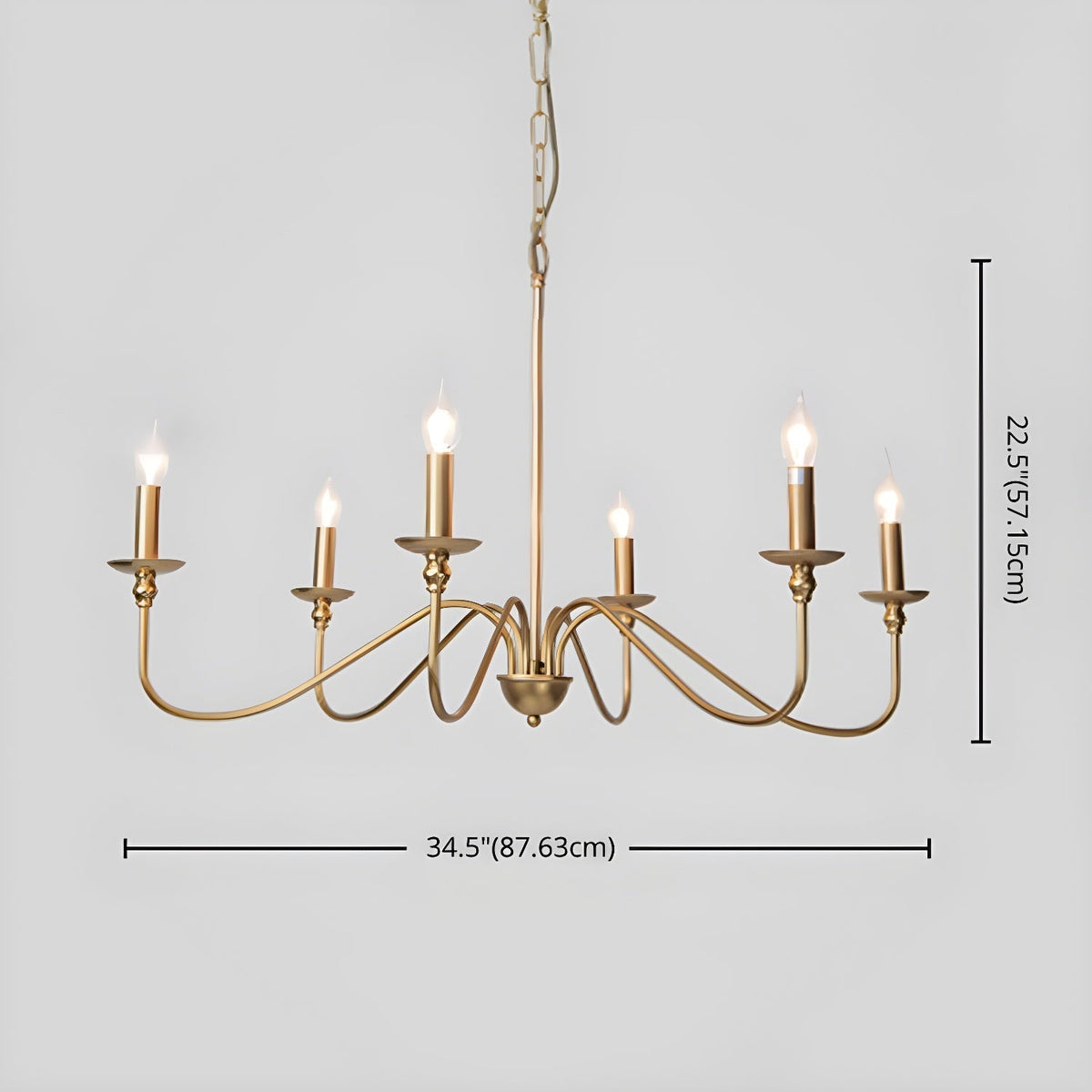 Vivio Lustre Bougie Dorée Bras Courbés