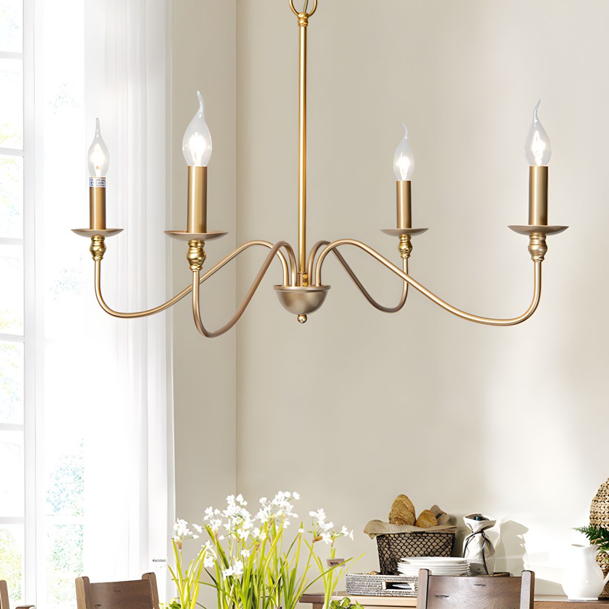 Vivio Lustre Bougie Dorée Bras Courbés