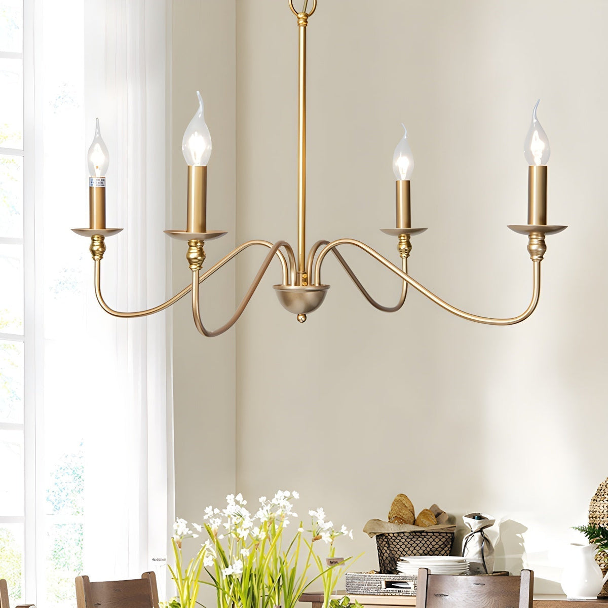 Vivio Lustre Bougie Dorée Bras Courbés