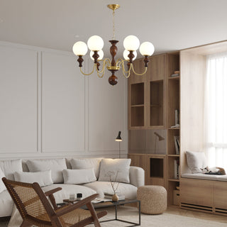 Lustra Lustre Bois Laiton Globe Intemporel