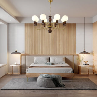 Lustra Lustre Bois Laiton Globe Intemporel