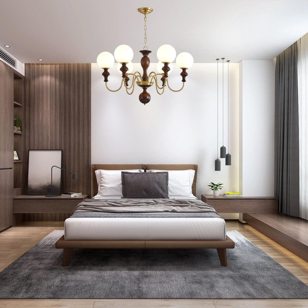 Darenoris Lustre Bois Laiton Globe Intemporel