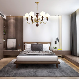 Lustra Lustre Bois Laiton Globe Intemporel