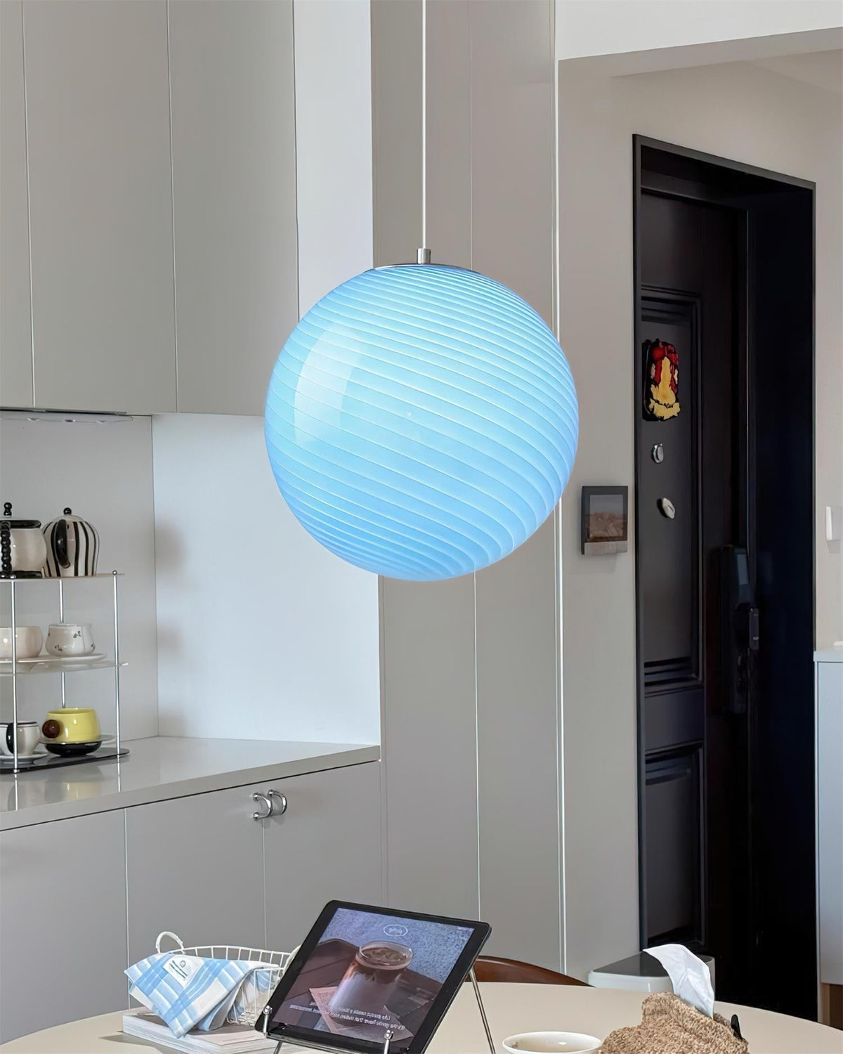 Dorvian Pendant Lamp Glass Globe Blue Modern-Neutral Decor
