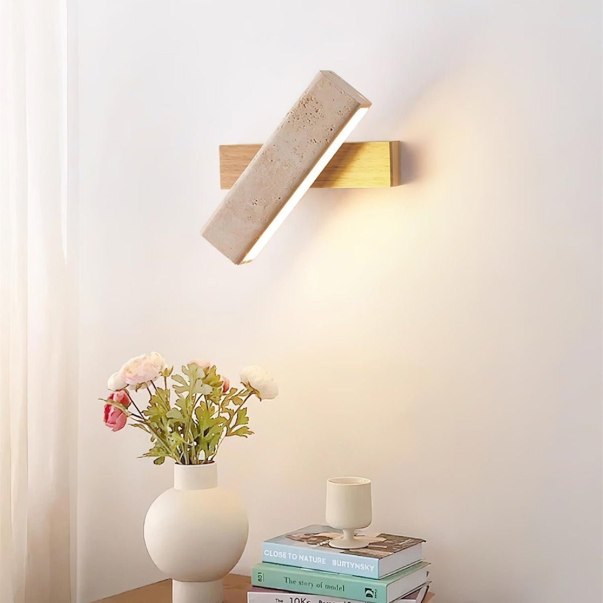 Novra Travertine Rotating Wall Lamp-Neutral Decor