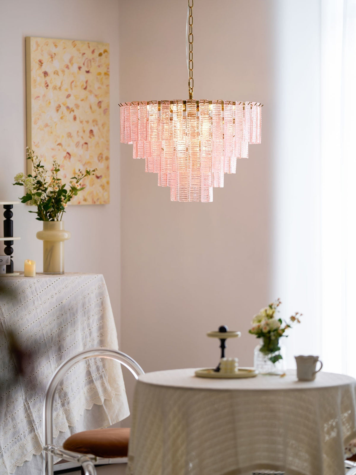Nivoria Lustre Rose Murano Verre Superposé Vintage Luxe