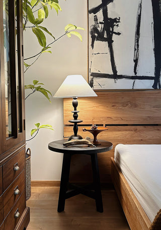 Halenir Lampe de Table en Bois Et Tissu