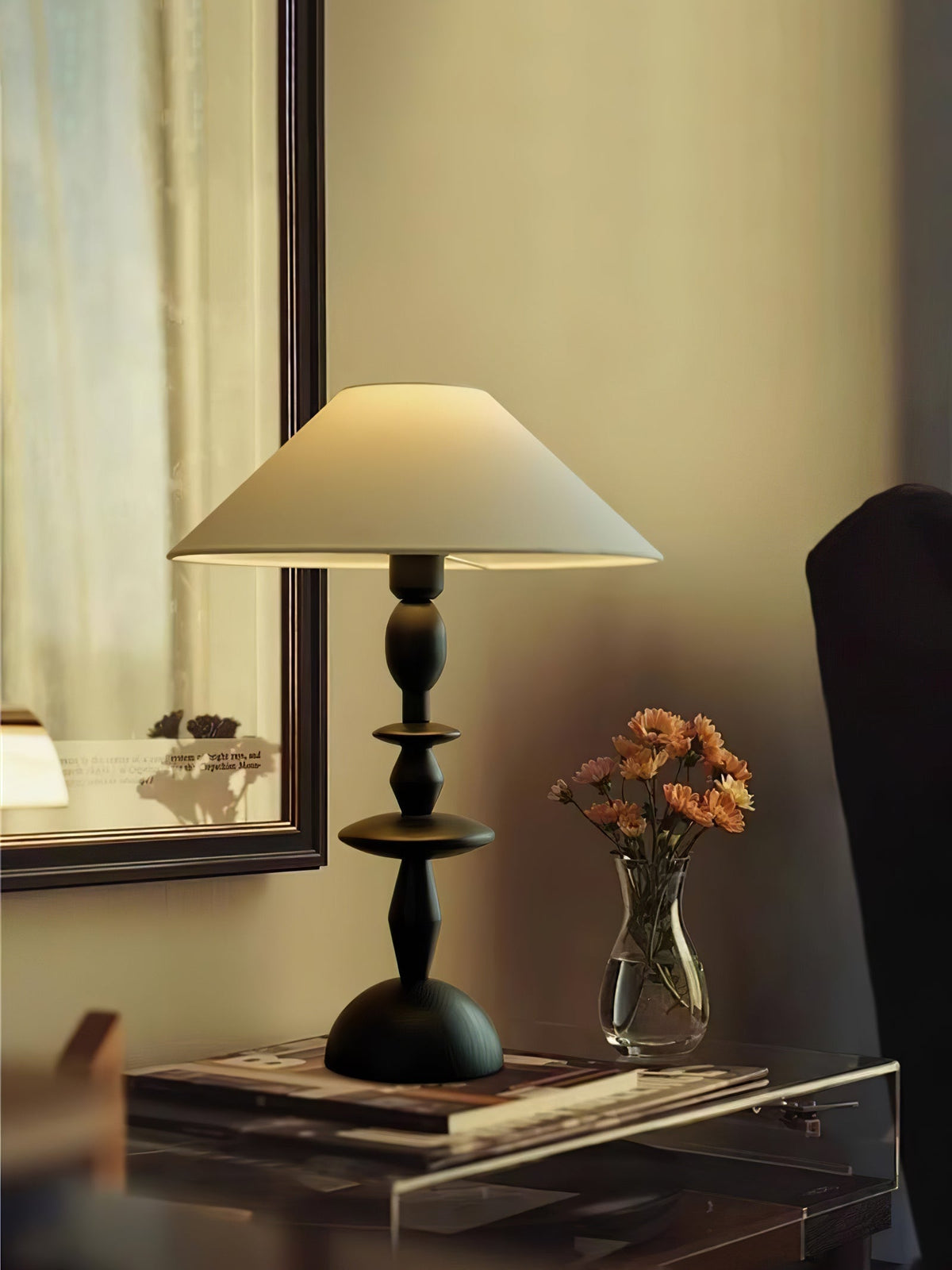 Halenir Lampe de Table en Bois Et Tissu